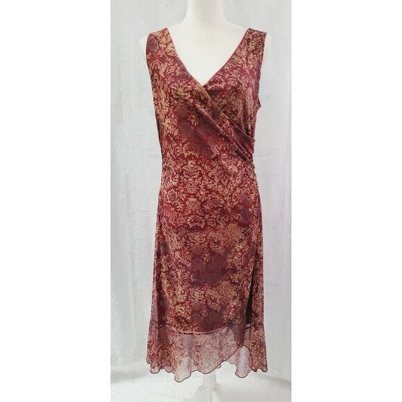 California Concepts Red/Beige Floral Dress Evening Cocktail Office Women's Large - Picture 1 of 6